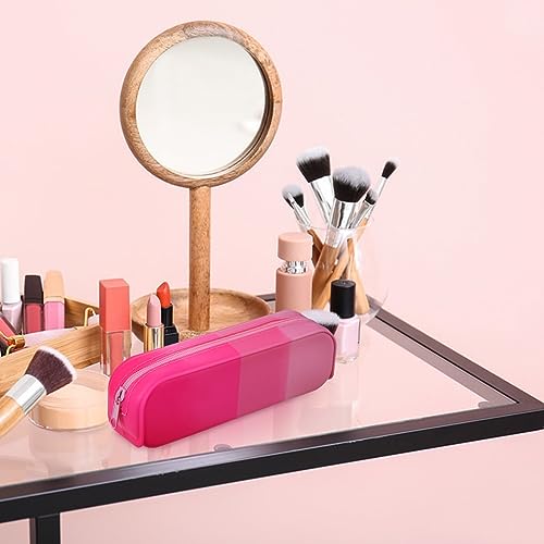 Image of Silicone Pencil Case Pouch Bag Candy Color Pencil Case Cute Pen Case Silicone Pencil Case Small Cute Aesthetic Zipper Pencil Pouch for Travel Cosmetics Makeup (Pink)
