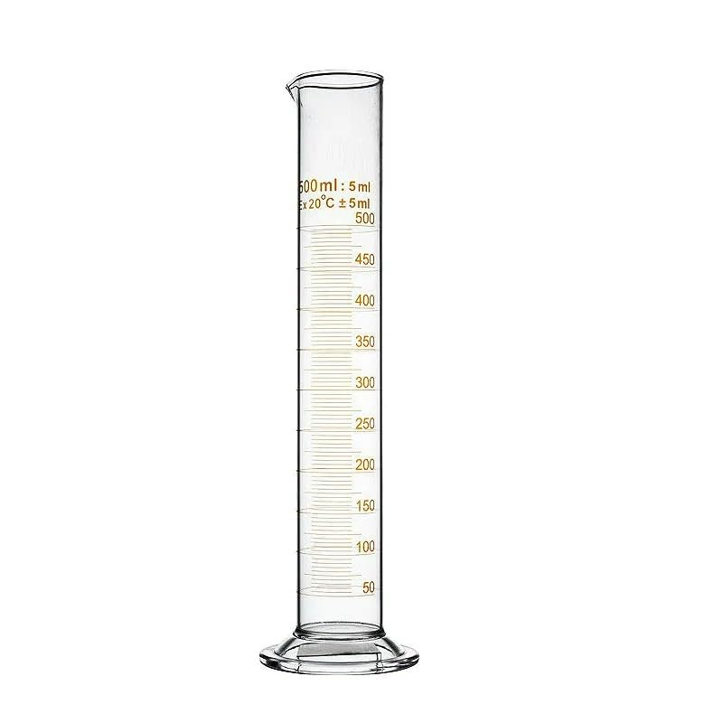 Cilindro graduato in vetro, 500 ml, cilindro graduato professionale, laboratorio chimico, misurino standard in vetro, classe A, 1 pezzo