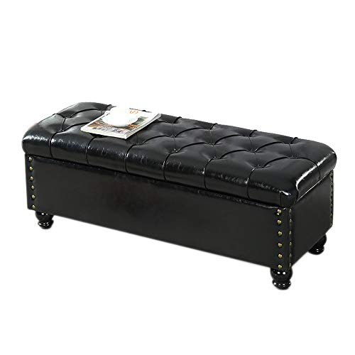 Baiyun flyin B-yun PU Leather Bed End Stool Sofa Long Bench Large Capacity Solid Wood Foot Storage Storage Stool (Color : Black, Size : 90x45x45cm)