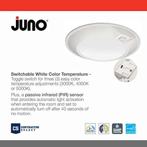 Juno Jsbt 6In Sww2 90Cri Pir Mw M6 Slimbasics Slim Tapered Switchable White Led Disk Light With Pir Sensor, 6 Inch, White #TOP2