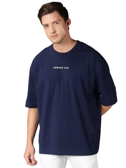 Image of URGEAR Men's Cotton Printed Drop Shoulder - Hip Hop - Down Shoulder- Baggy Loose fit- Stylish Oversized t Shirts for Men