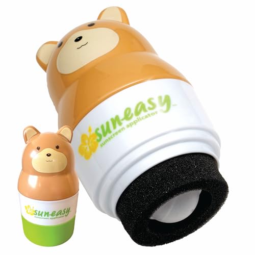Sun-Easy Sunscreen Applicator for Kids and Family, Refillable, Quick &amp; Easy Roller Application with Sponge, Mess-Free Sunscreen Lotion Toy, 100 ml Bear Green Cap