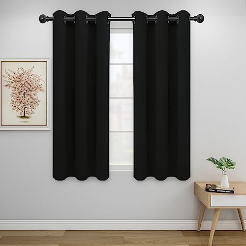 Easy-Going Blackout Curtains for Bedroom, Solid Thermal Insulated Grommet and Noise Reduction Window Drapes, Room Darkening Curtains for Living Room, 2 Panels (34x54 in, Black) 34"W x 54"L (