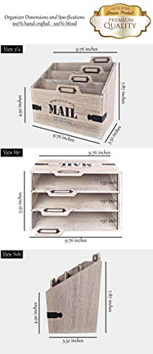25DOL - Mail Organizer Desktop Mail Holder - Wooden Desk Organizer, File Holder and Mail Sorter - 5.5 x 9.8 Inch Letter Sorter - Rustic Desk Organizers and Accessories, File Folder and Mail Tray - Thumbnail 2