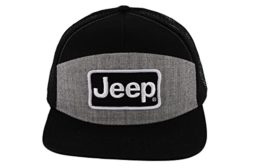 Jeep Premium 7 Panel Flatbill Snapback Patch Logo Hat For Men Heather Grey/Black #TOP2