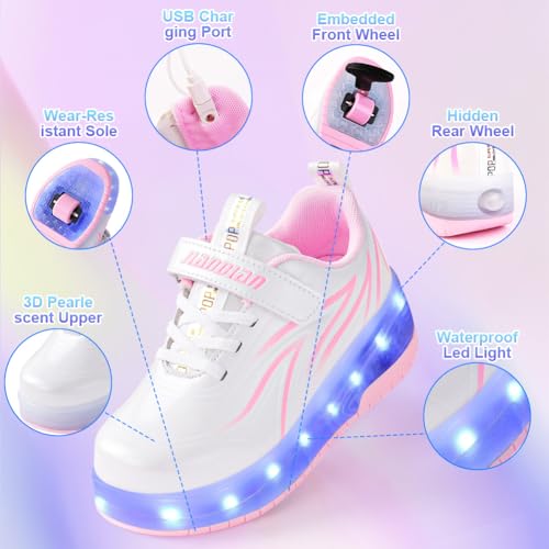 flintronic 1 Paar Rollschuhe, Kinder Rollschuhe, LED Rollschuhe, Verstellbar Rollschuhe Damen, 4 Größen verstellbar, für Mädchen, und Anfänger, EU31