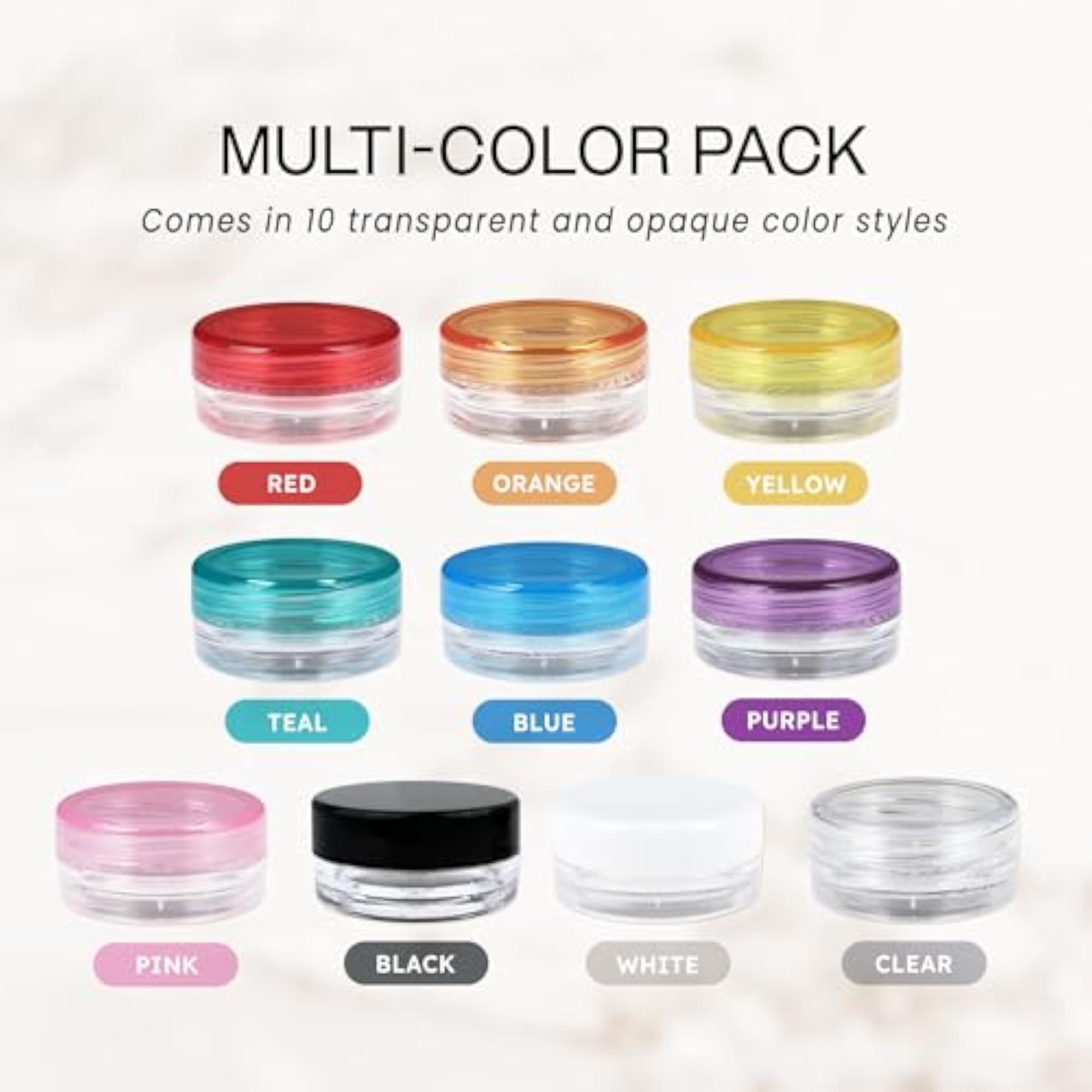 3G Clear Multi Color Lid Plastic Cosmetic Container Jars