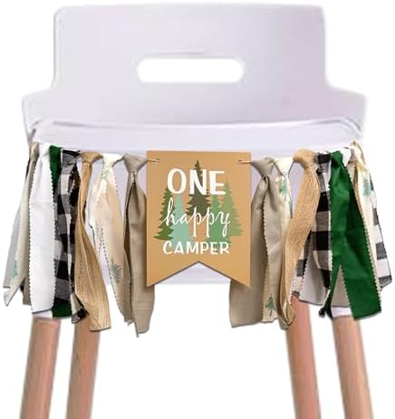 One Happy Camper High Chair Banner - Camping Wild One Banner, Lum...