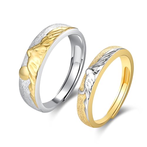 Cuoka Mountain Couple Ring 925 Sterling Silver Mountain Couple Promise Matching Ring Set,Nature Mountain Sun Moon Engagement Ring Jewelry for Him and Her Wife Husband