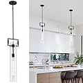 Pandaluna Modern Brass Pendant Light Kitchen Island, 21.6in Black Glass Kitchen Island Lighting, Large Pendant Light for Dining Room Over Table Bathroom, Dimmable LED Bulb Included, 2 Pack
