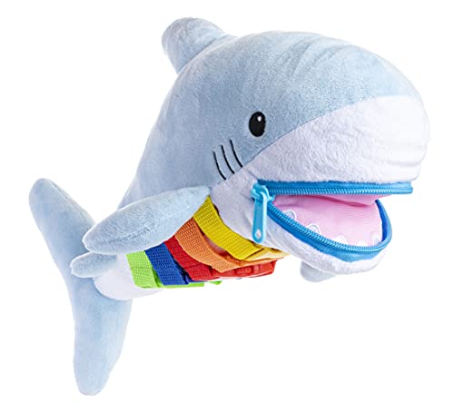 Buckle Toys - Bruce Shark Stuffed Animal - Montessori Learning Activity Toy - Develop Motor Skills and Problem Solving