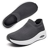 Wide Fit Womens Slip On Trainers Arch Support Ladies Trainers Plantar Fasciitis Orthopedic Shoes Air Cushion Comfortable Breathable Mesh Non Slip Gym Sneakers Grey 7 UK