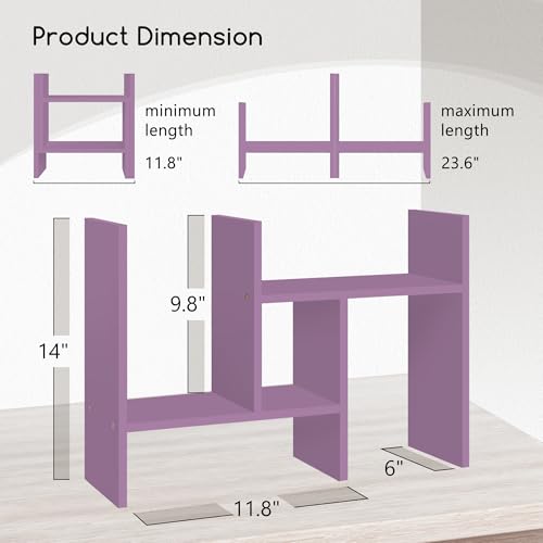 Image of Jerry & Maggie Desktop Organizer Office Storage Rack Adjustable Wood Display Shelf Free Style Double H, Multi-Functional Mini Bookshelf for Desk Natural Stand (Violet /2 Pack)