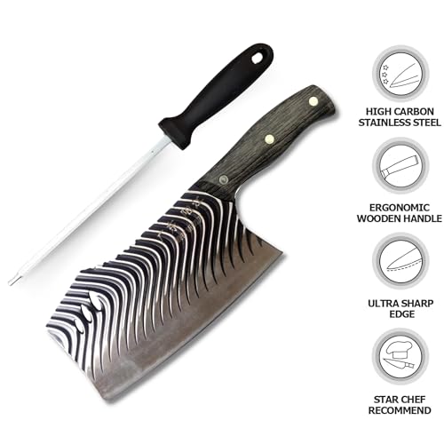 Image of Machado Forging Serbian Chef Knife Set - 12 inch Full Tang High Carbon Clad Steel Butcher Cleaver with Knife Sharpener - Perfect for Vegetables, Fish, Meat - Ideal for Kitchen, Hotel, Restaurant