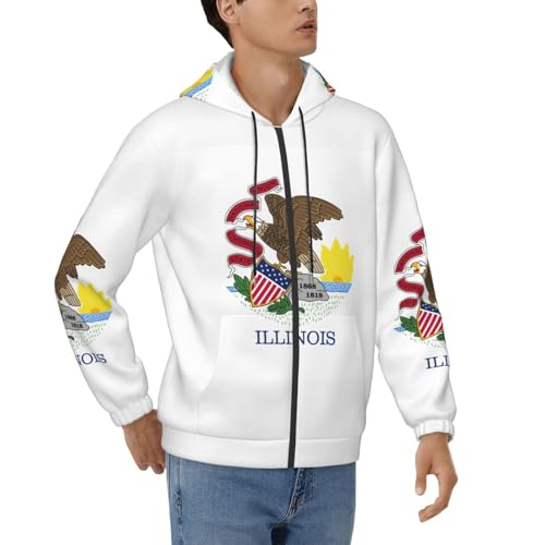 Sweat à capuche zippé homme imprimé Illinois contre le vent et le froid
