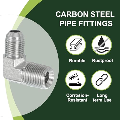 Image of PATIKIL 90 Degree Pipe Adapter, 2 Pcs 9 /16 inch Male 37 Flare JIC x 3 /8 inch BSPT Male Connector Carbon Steel Elbow Fitting for Air Hydraulic Fluid Fuel Water Oil, Silver