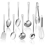 9 Stück Küchenhelfer Set Edelstahl - Küchenwerkzeug mit Hängeloch Design, Küchenutensilien, Spülmaschinengeeignet, Edelstahl Schöpflöffel, Pfannenwender, Siebspatel und mehr, Silberfarben