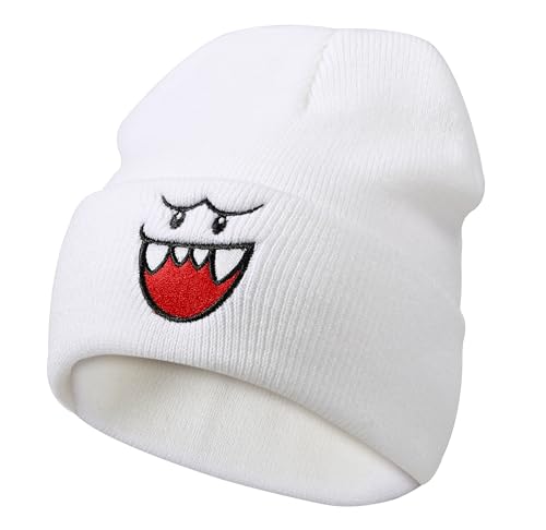 Anime Beanie Knit Hats Winter Soft Headwear Funny Hat for Men Women Unisex (US Alpha One Size White)