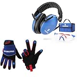 WORKPRO Safety Work Gloves, Kids Ear Protection Noise Cancelling Headphones Hearing Protection Safety Earmuffs Set, Safety Glasses, Tool Bag