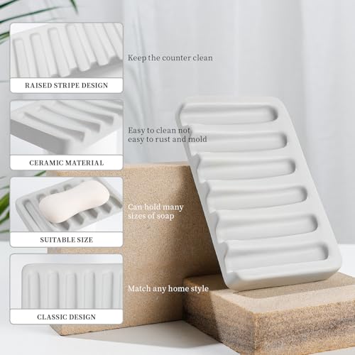 Image of BosilunLife Light Grey Ceramic Bathroom Accessories Set of 4 | Bathroom Decor Sets Accessories Bathroom Foam Soap Dispenser and Toothbrush Holder Set, Soap Dish, Apothecary Jars.(Foam)