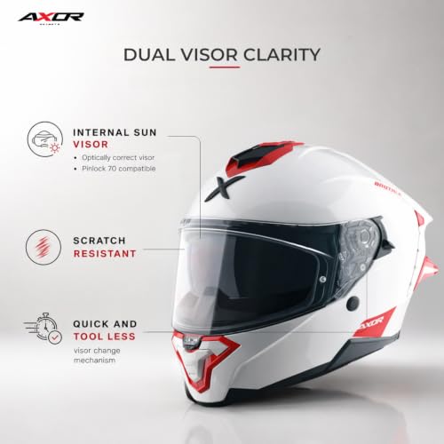 Image of Axor Brutale Corsa Helmet - Dual Spoiler | ECE 22.06, ISI & DOT Certified | Race-Ready Fit with D-Ring & UV-Protected Visor-White Red, Size:M