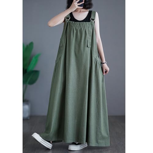 Image of Boho Jumper Dress for Women Loose Version Baggy Style Maxi Length Adjustable Straps Wide Hemline Overall Dresses