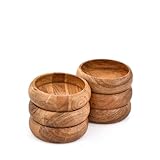 EDHAS Cuencos de sopa de madera de acacia marrón rústico – 6 cuencos redondos multiusos para sopa, ensalada, postre, arroz y aperitivos (5 x 5 x 1.5 pulgadas)