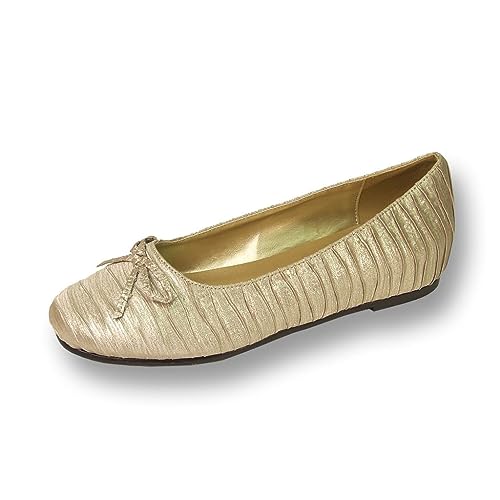 Fuzzy Lizzy (FT6012) Women Wide Width Casual Flats Skimmer Metallic with Glitter Everyday Shoes Gold 8