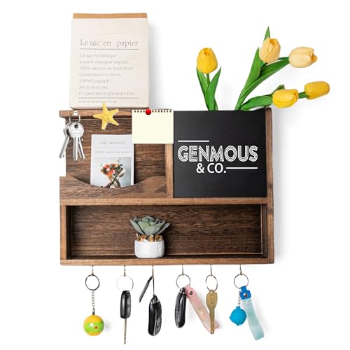 Genmous & Co. Genmous Key Holder For Wall - Mail Organizer Wall Mount With 6 Hooks And Chalkboard Storage Drawer thumb #1