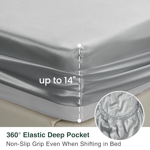 Love's cabin Full Size Satin Sheet Sets - 4 Piece Silver Silky Sheet Set with Deep Pocket, Luxury Silk Feel Satin Sheets Full Bedding Set (1 Flat Sheet,1 Fitted Sheet,2 Pillow Cases)