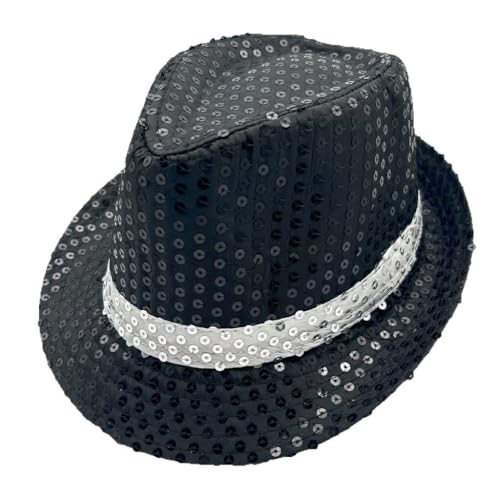 Zhzrche Sequin Hat Glitter Solid Color Dance Hat Western Retro Disco Cap Unisex Costume Cap for Women Men Party Supplies (Black White)