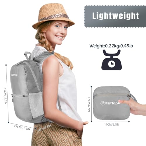 Image of ZOMAKE Ultra Lightweight Hiking Backpack 20L, Packable Small Backpacks Water Resistant Daypack for Women Men(Silver Grey)