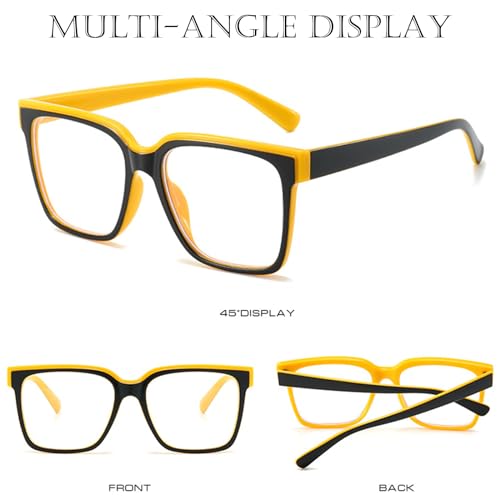Image of Oversized Blue Light Blocker Glasses for Women Men Fashion Square Eyewear Computer Eyeglasses Non-Prescription (Black Yellow D3), MM