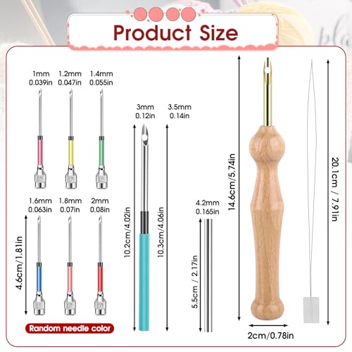 Image of 12 PCS Punch Needle Kit, Embroidery Punch Needle Tool Adjustable Embroidery Pen with Ergonomic Wooden Handle, 6 Sizes Interchangeable Needles, Complete Set for Beginners Adults DIY Craft