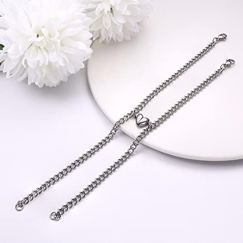 KALVICA 2Pcs Couple Bracelet Magnetic Curb Friendship Bracelet His and Her Mutual Matching Couple Bracelets with Love Heart Pendant Best Friend Couple Gifts for Men Women and Your Lover
