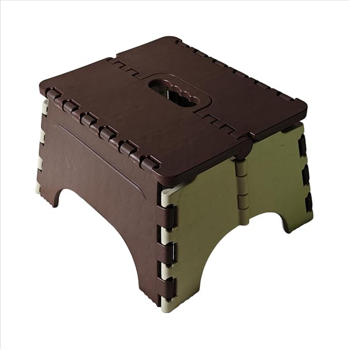 JKVELOCARFT 7 Inch Foldable Stool | Small Folding Plastic Stool for Home, Bathroom & Kids | Portable, Space Saving, Non Slip Mini Stool (Brown-White)- 1 Pack