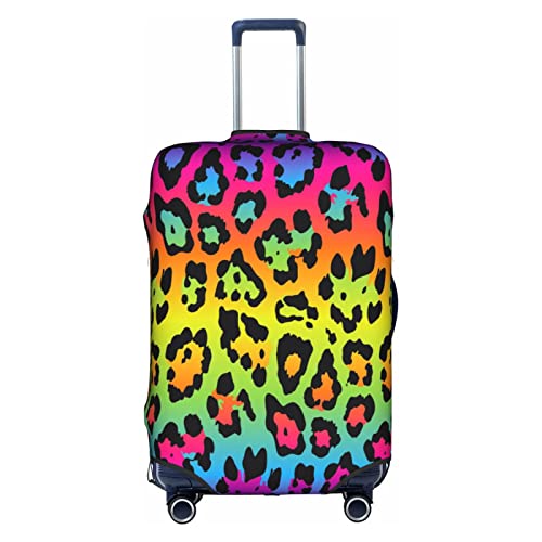 Rainbow Leopard Print Travel Luggage Cover Fits 18-32 Inch Luggage, Elastic Suitcase Cover Protector with Concealed Zipper for Wheeled Suitcase Tsa Approved