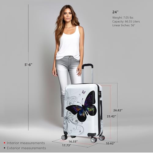 Image of InUSA Butterfly Print 24-Inch Medium Hardside Spinner Luggage Lightweight
