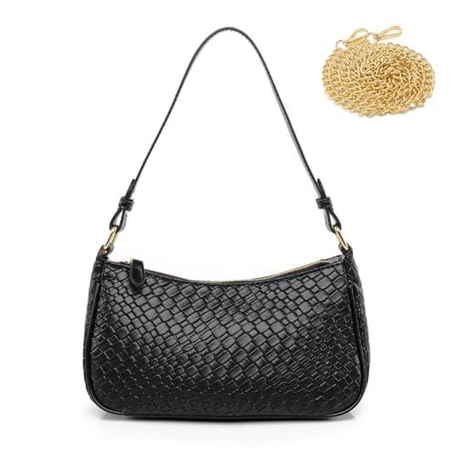 Crescent Shoulder Bag for Women Trendy Tote Handbag Purse Vegan Leather Clutch Handbag with 2 Removable Straps (Black-A)