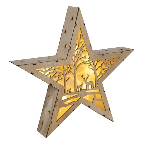 Bambelaa! Holzstern mit Winterkulisse Fensterdeko zum Stellen mit 10...