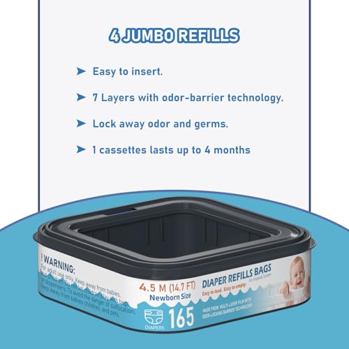 Image of Square Starter Refills Disposal Bags Refill Compatible with Diaper Genie Classic, Compact and Select Pails, Hold Up to 165 Newborn-Sized Diapers Per Refill, 6 Pack