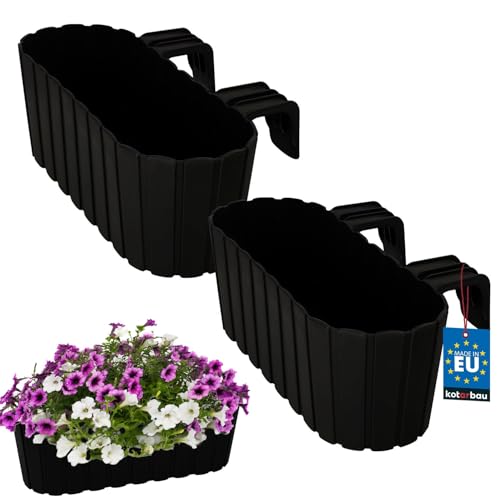KOTARBAU® Lot de 2 pots de fleurs 40 x 15 x 15 cm Anthracite PVC Jardinière pour balcon avec support - Bac de plantation extérieur pour balcon, balustrade, jardinière surélevée, pot de fleurs pour