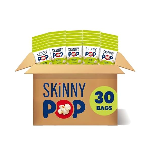 SkinnyPop Original Popcorn, Individual Snack Size Bags, Skinny Pop, Healthy Popcorn Snacks, Gluten Free, 0.65 Ounce (Pack of 30)