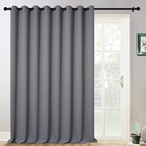 Yakamok Blackout Sliding Door Curtain, Grommet Top Thermal Insulated Extra Wide Room Divider Thermal Insulated Curtain Drapes for French Door/Living Room, Grey, W100 x L108, 1 Panel