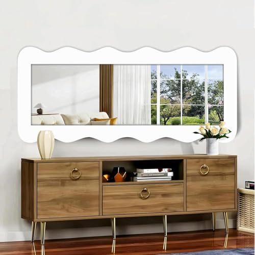 Image of Creative Arts n Frames 22 x 52 inch Full Length Dressing Chevel Long MDF Wood Zigzag Curvy Irregular Shape Framed HD Mirror Home Decor Items (Sophosticated White Zigzag1 Full Length Mirror)