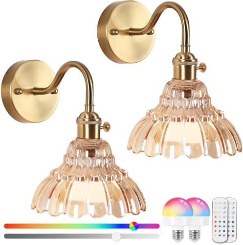 OOWOKS Vintage Wandleuchten Akku mit abnehmbaren Lichtquelle und Fernbedienung, E27 Wandlampe Innen Gold Messing mit Glas Lampenschirm 3 Farbtemperaturen 12 RGB für Wohnzimmer, Schlafzimmer, Flur,A OOWOKS Vintage Wandleuchten Akku mit abnehmbaren Lichtquelle und Fernbedienung, E27 Wandlampe Innen Gold Messing mit Glas Lampenschirm 3 Farbtemperaturen 12 RGB für Wohnzimmer, Schlafzimmer, Flur,A