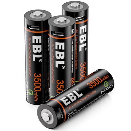 EBL Lithium Akku AA - 1,5V wiederaufladbare AA Lithium Batterien mit USB C Laden,Starke Leistung AA Akku 4 Stück