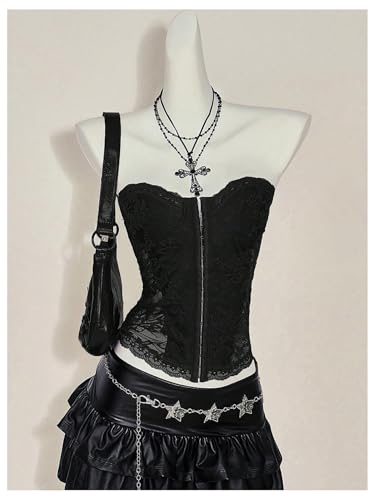 SweatyRocks Women's Corset Tops Lace Strapless Y2K Going Out Bustier Bandeau Top3