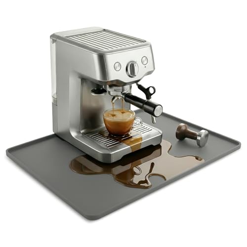 Image of Silicone Coffee Mat for Countertop, 24x16 inch - Heat Resistant Espresso Machine Mat with Raised Edge, Non-Slip Waterproof Station Pad, Compact Coffee Bar & Kitchen Accessories - Grey