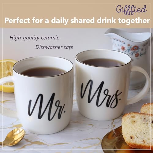 Triple Gifffted Mr and Mrs Coffee Mugs Couples Gifts Ideas for Christmas Wedding Anniversary Engagement Valentines,his Hers Present,husband Wife,him Her,men Women,bride Groom,newlyweds,ceramic 380ml